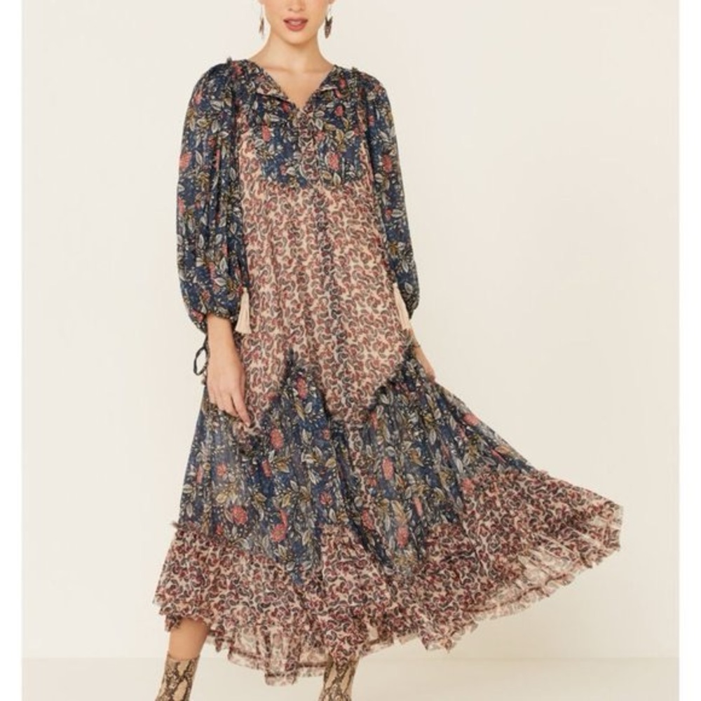 COPY - NWT Free People Estelle chiffon printed maxi dress in multi print
